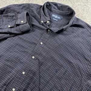 Ralph Lauren Shirt Mens Size 2LT Tall Navy Check Cotton Long Sleeve Button Down